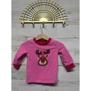 Classic Whimsy Reindeer Top Girls 9M Pink Red Christmas Applique EUC